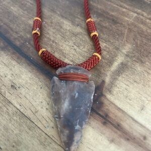 Handcrafted Arrowhead Pendant Necklace with Red Cord